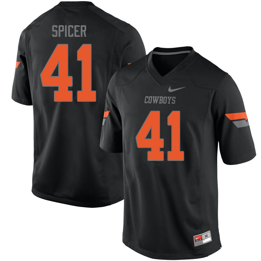 Men #41 Braden Spicer Oklahoma State Cowboys College Football Jerseys Sale-Black